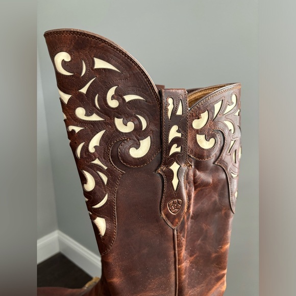 EUC ARIAT HACIENDA Equestrian Western Leather Brown Underlay Cowgirl Boots, 9 - Picture 5 of 16
